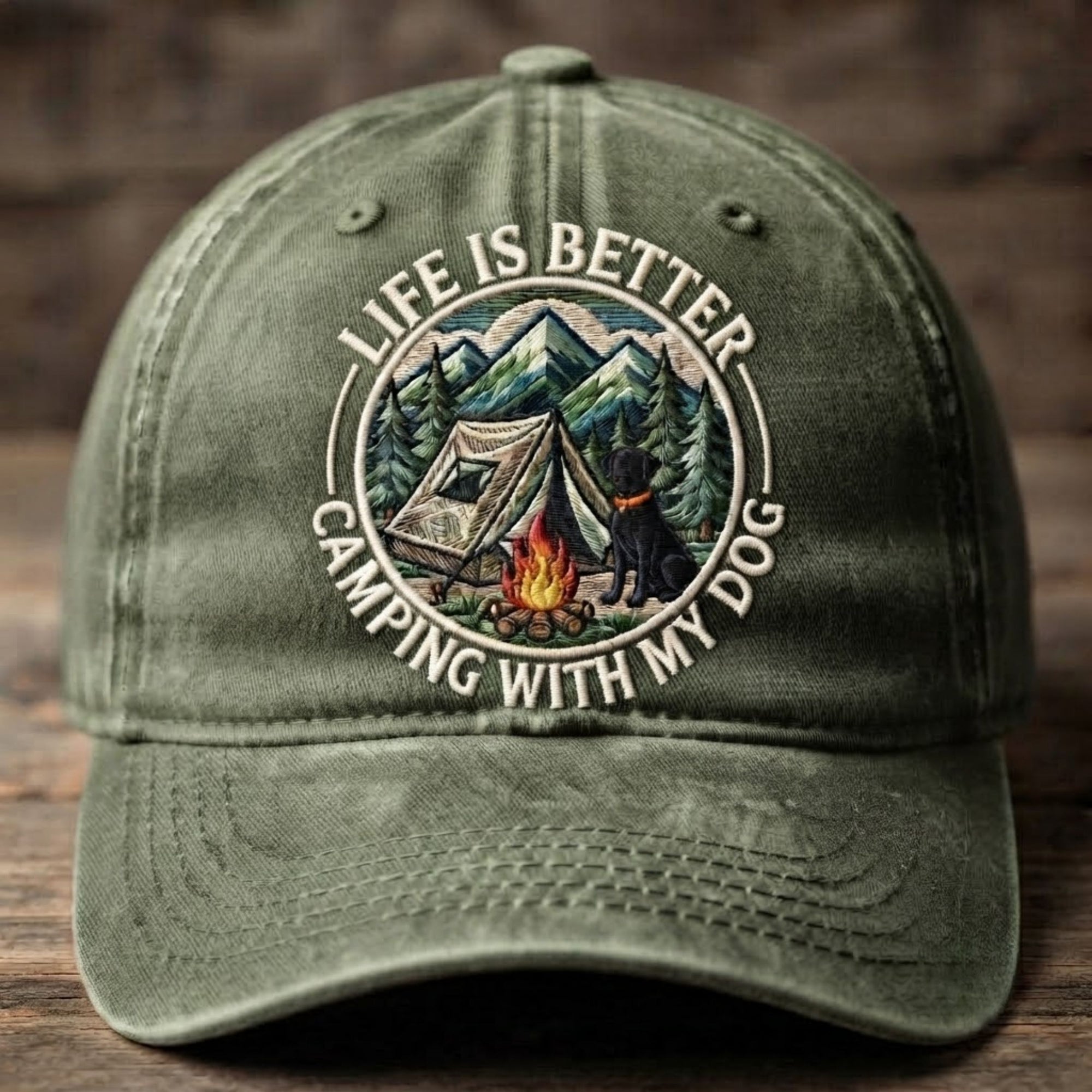 Life Is Better Camping With My Dog Embroidered Baseball Cap - Outdoor Adventure Dog Lover Hat