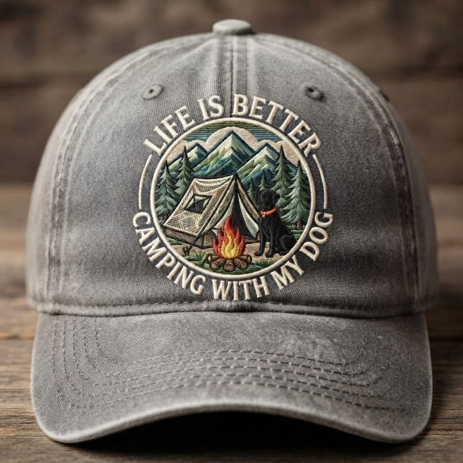 Life Is Better Camping With My Dog Embroidered Baseball Cap - Outdoor Adventure Dog Lover Hat