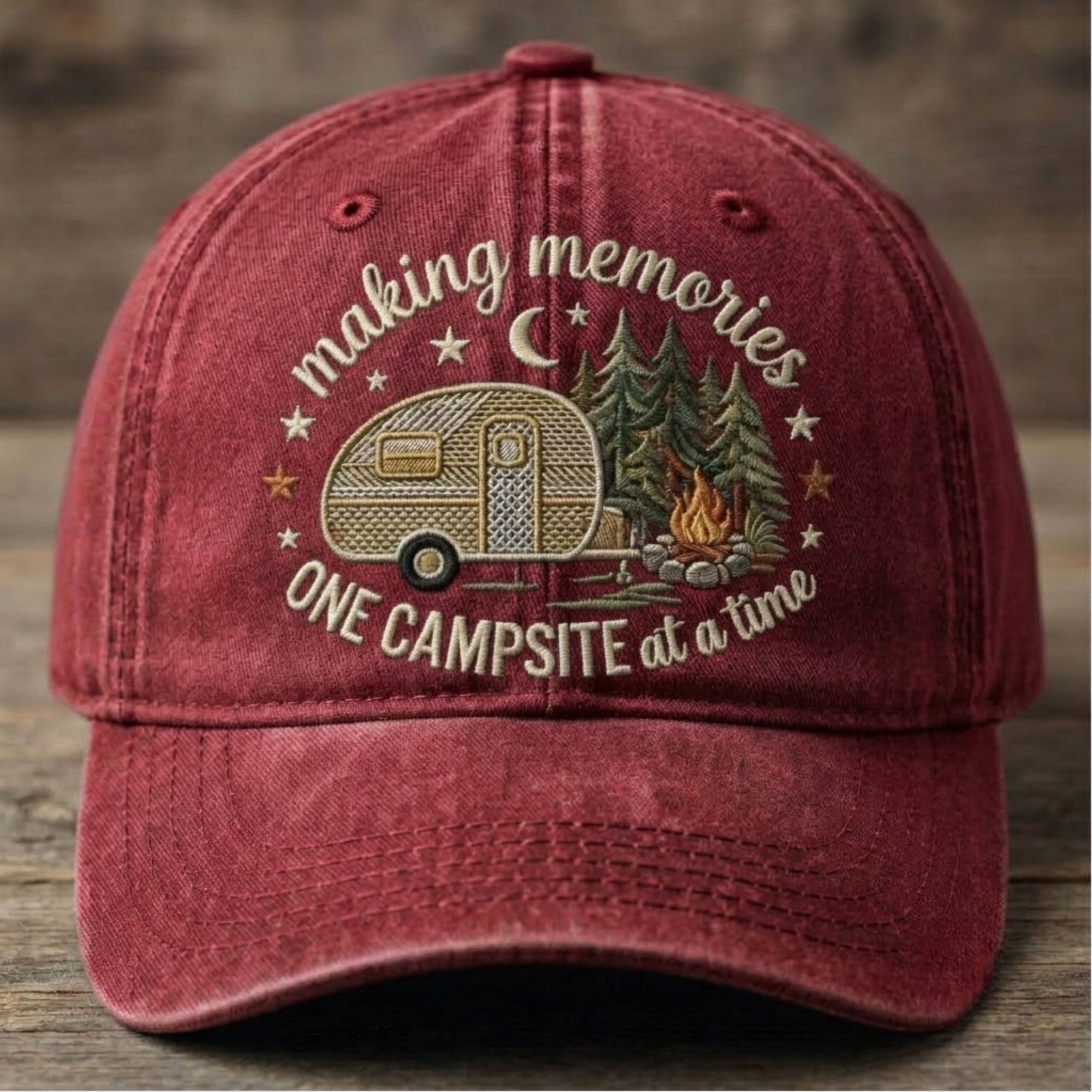 Making Memories One Campsite At A Time Embroidered Baseball Cap - Vintage Camping RV Hat