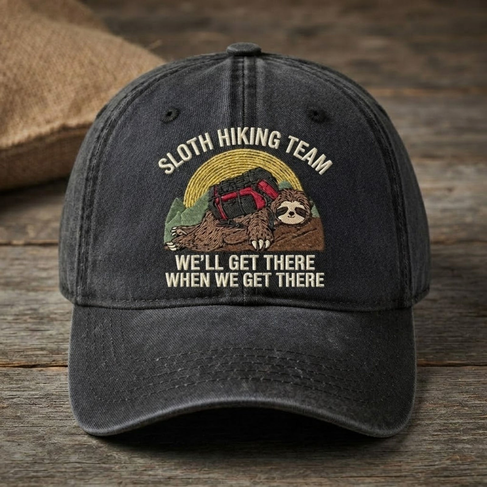 Sloth Hiking Team Embroidered Baseball Cap - Funny Outdoor Adventure Hat for Nature Lovers