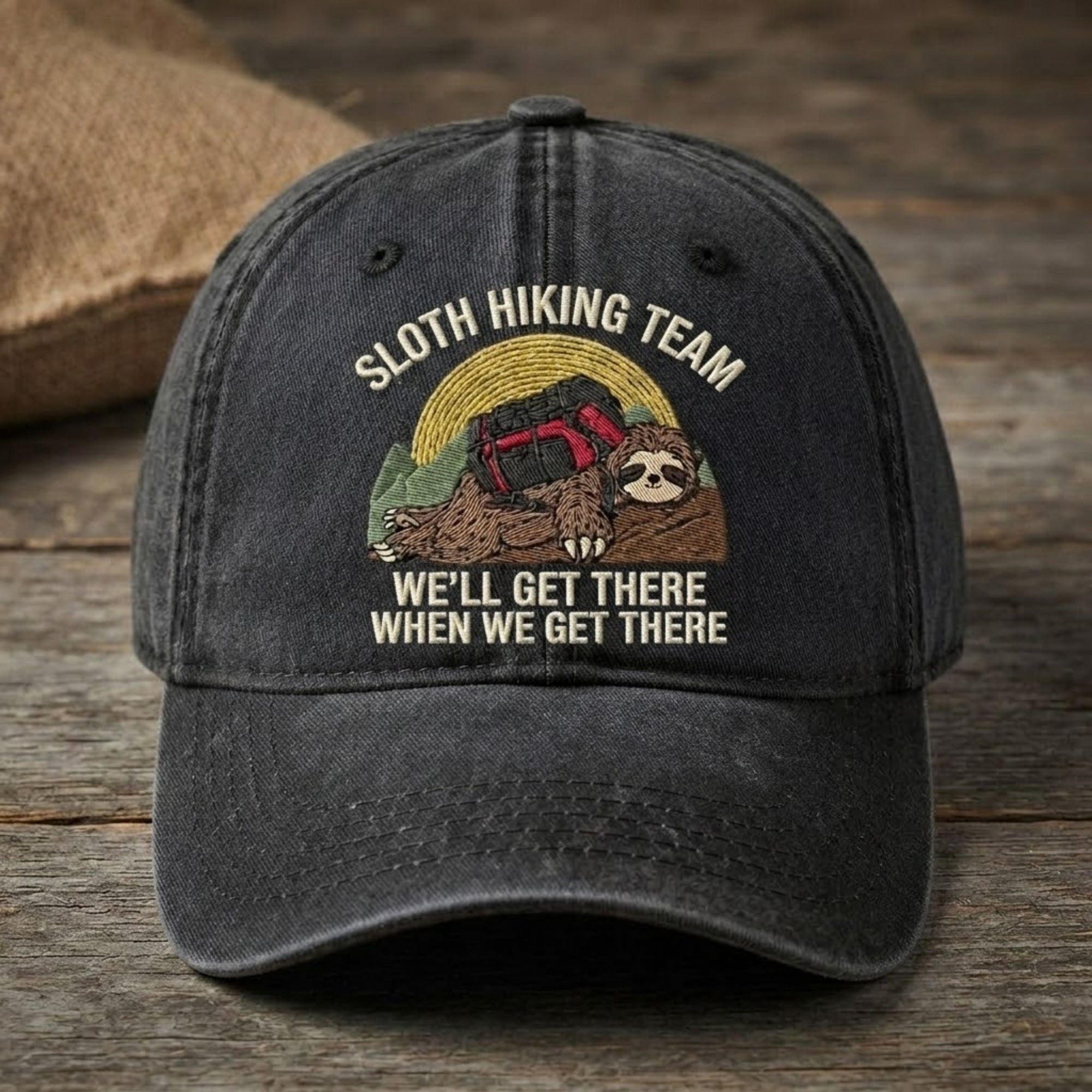 Sloth Hiking Team Embroidered Baseball Cap - Funny Outdoor Adventure Hat for Nature Lovers
