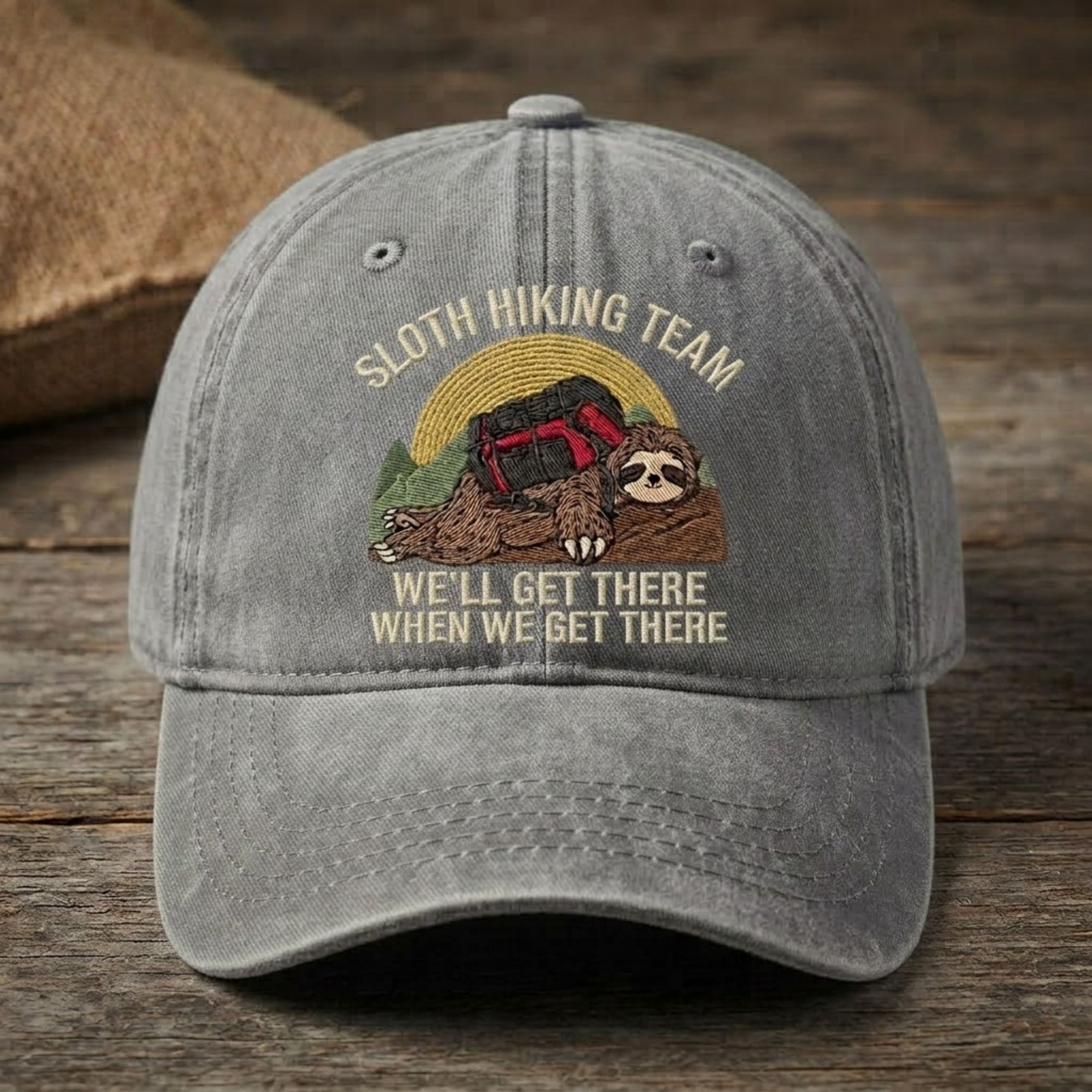 Sloth Hiking Team Embroidered Baseball Cap - Funny Outdoor Adventure Hat for Nature Lovers