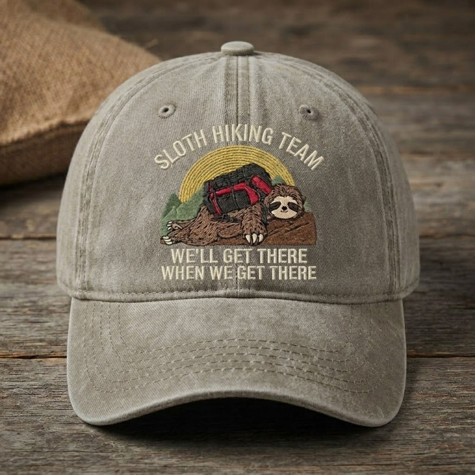Sloth Hiking Team Embroidered Baseball Cap - Funny Outdoor Adventure Hat for Nature Lovers