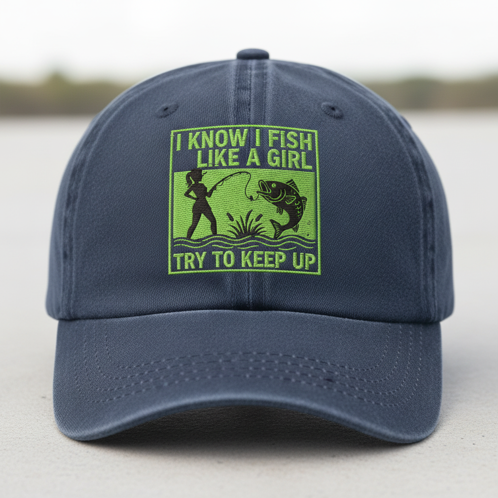 Fishing Like A Girl Embroidered Hat Funny Female Angler Gift