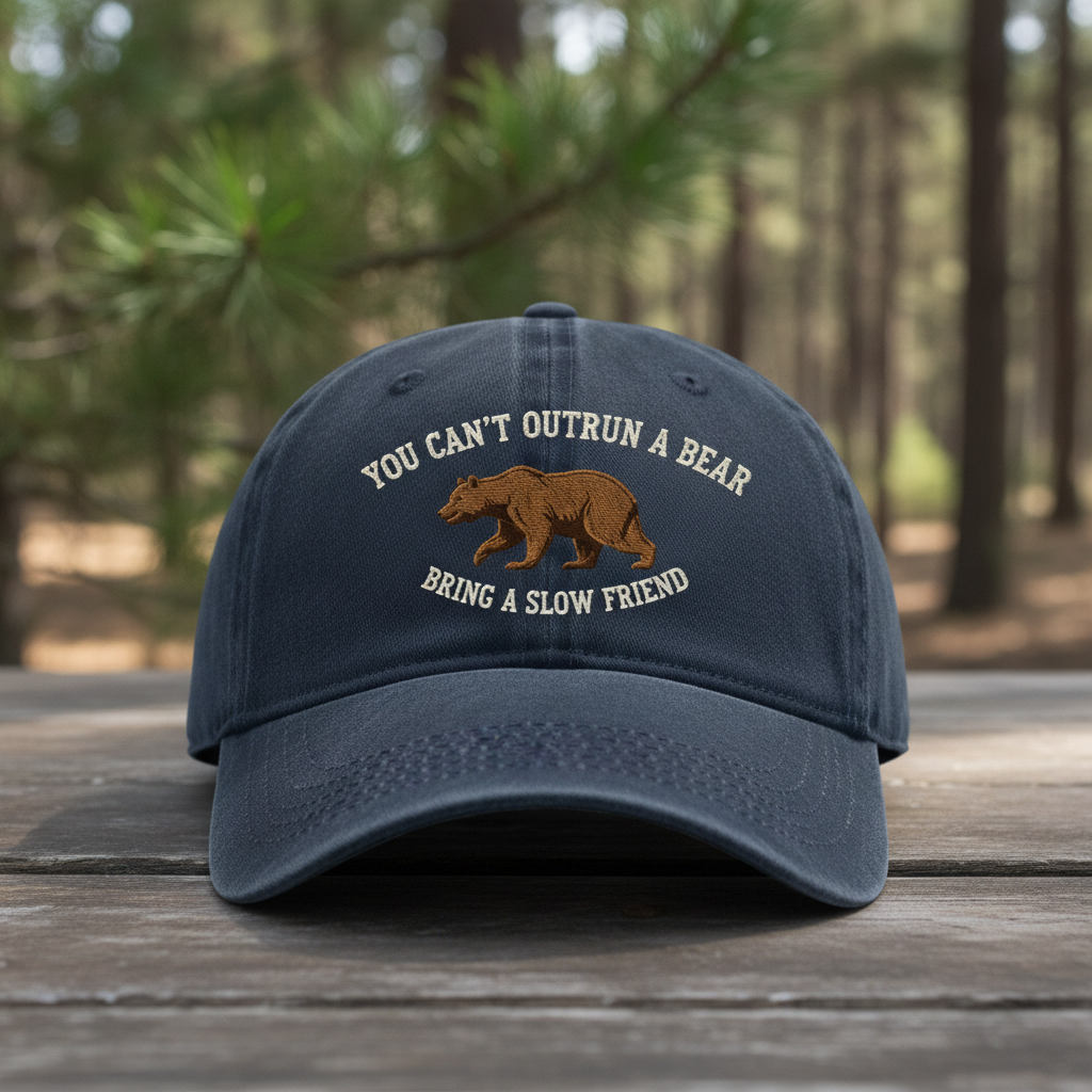 You Can'T Outrun A Bear Bring A Slow Friend Embroidered Hat, Funny Camping Tee
