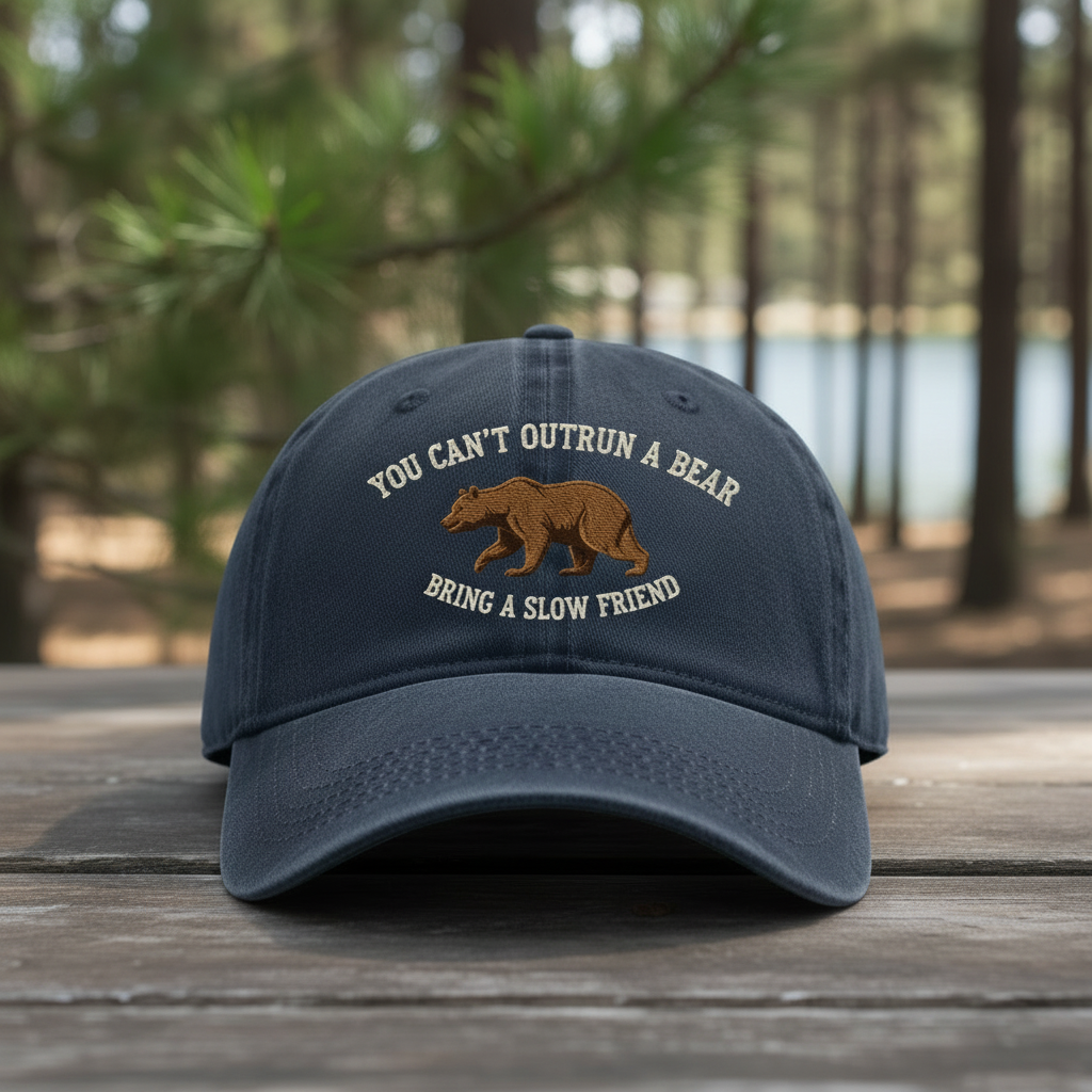 You Can'T Outrun A Bear Bring A Slow Friend Embroidered Hat, Funny Camping Tee