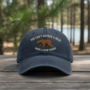 You Can'T Outrun A Bear Bring A Slow Friend Embroidered Hat, Funny Camping Tee - 1