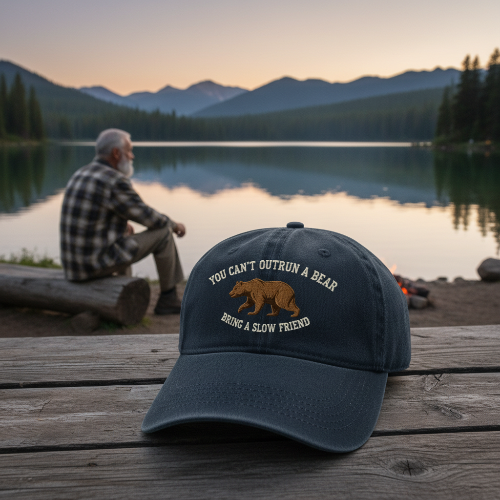 You Can'T Outrun A Bear Bring A Slow Friend Embroidered Hat, Funny Camping Tee