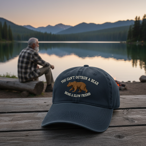 You Can'T Outrun A Bear Bring A Slow Friend Embroidered Hat, Funny Camping Tee - 3