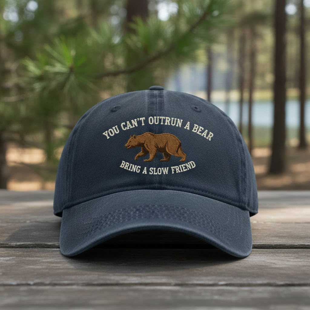 You Can'T Outrun A Bear Bring A Slow Friend Embroidered Hat, Funny Camping Tee