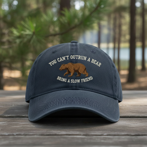 You Can'T Outrun A Bear Bring A Slow Friend Embroidered Hat, Funny Camping Tee - 4