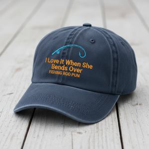 When She Bends Over Fishing Rod Pun Embroidered Hat For Him - 5