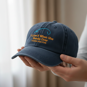 When She Bends Over Fishing Rod Pun Embroidered Hat For Him - 2