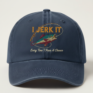 I Jerk It Embroidered Hat, Fishing Jerk Pun, Dirty Fishing, Jerkbait Humor - 1