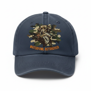 Lab With Duck Embroidered Hat, Retrieving Labrador Hunting Dog Camo Design - 1