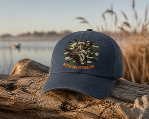 Lab With Duck Embroidered Hat, Retrieving Labrador Hunting Dog Camo Design - 5