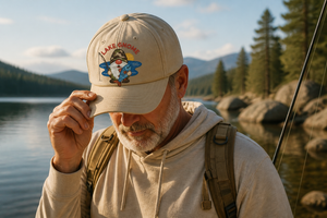 Fishing Gnome Embroidered Hat, Cute Fisherman Lake Design - 2