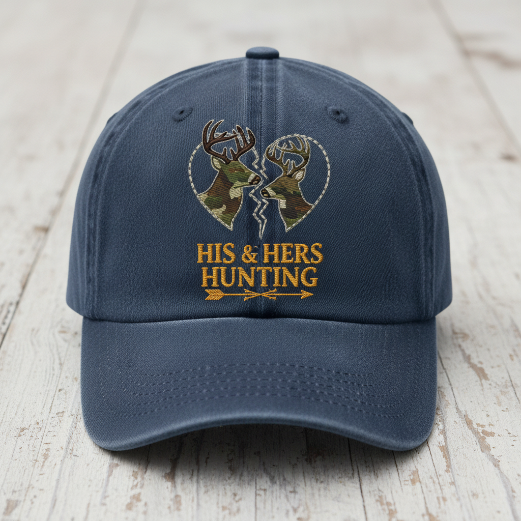 Buck And Doe Heart Hunting Couple Design Embroidered Hat Emh