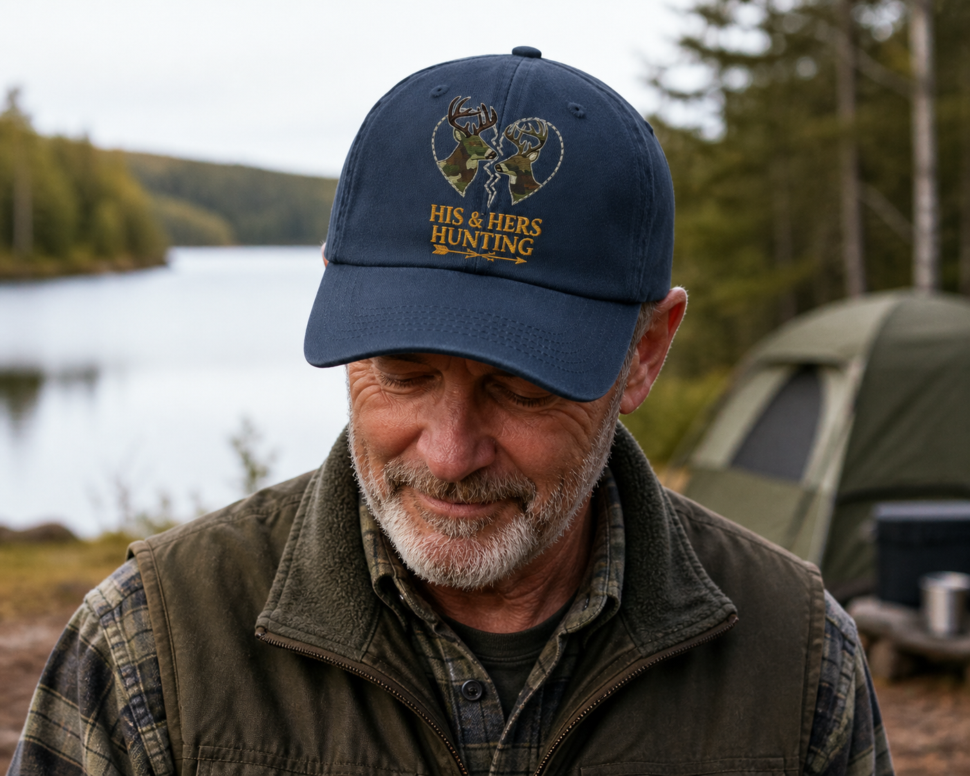 Buck And Doe Heart Hunting Couple Design Embroidered Hat Emh