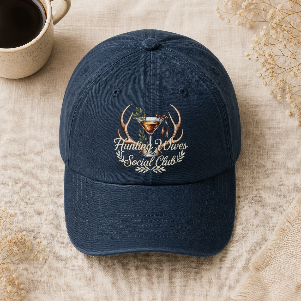 Hunting Wives Social Club Antler Martini Embroidered Hat, Country Women'S Fashion