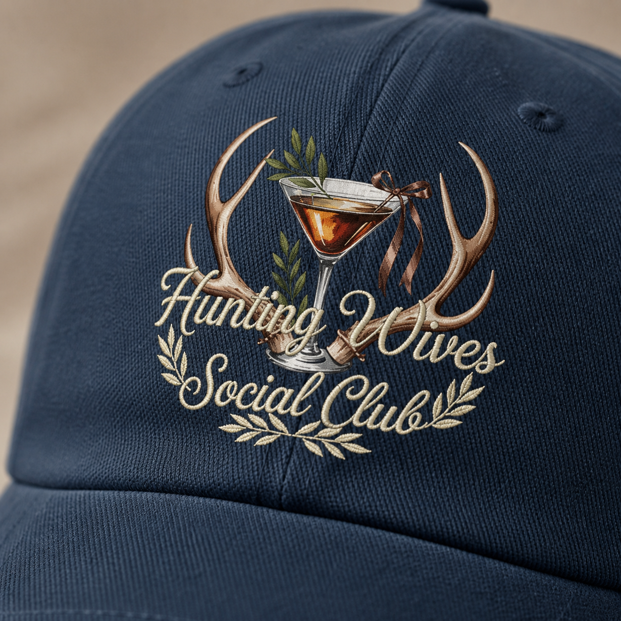 Hunting Wives Social Club Antler Martini Embroidered Hat, Country Women'S Fashion