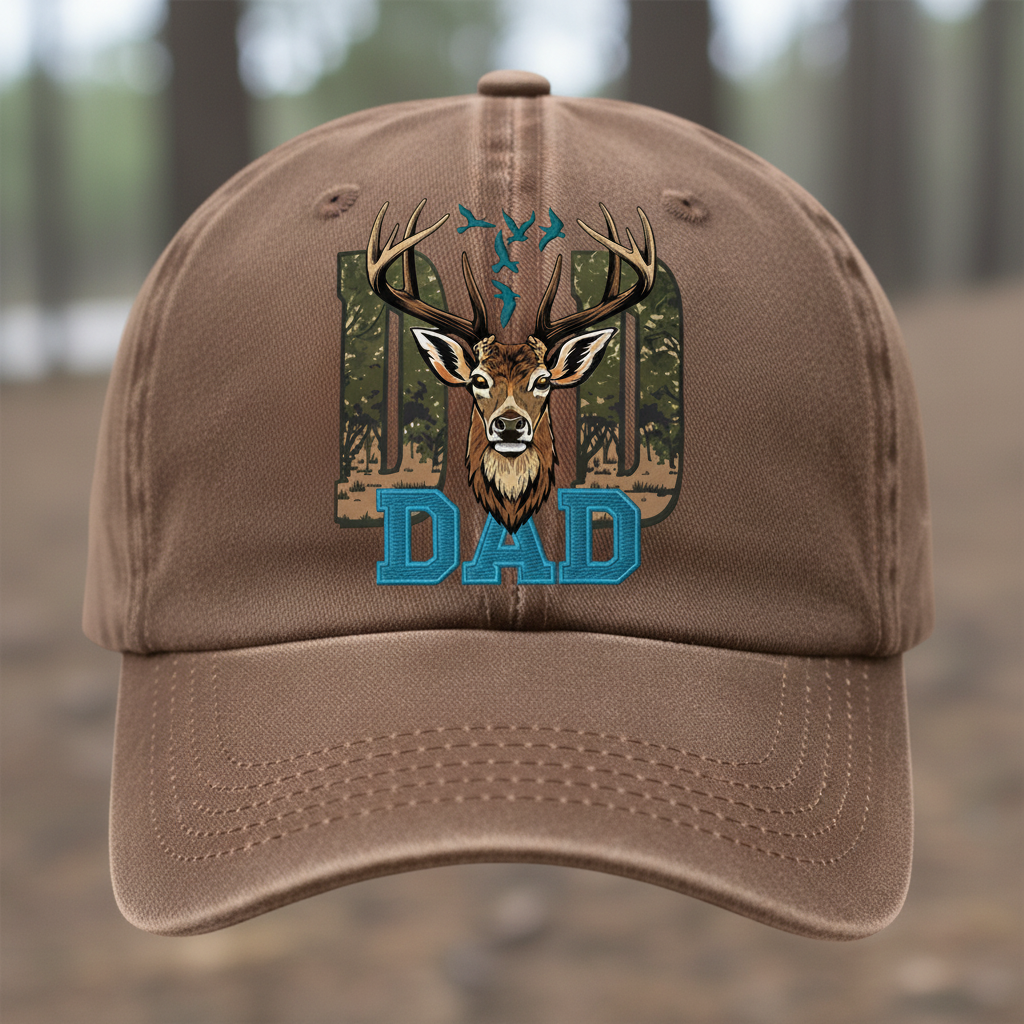 Camo Dad Deer Head Hunting Embroidered Hat
