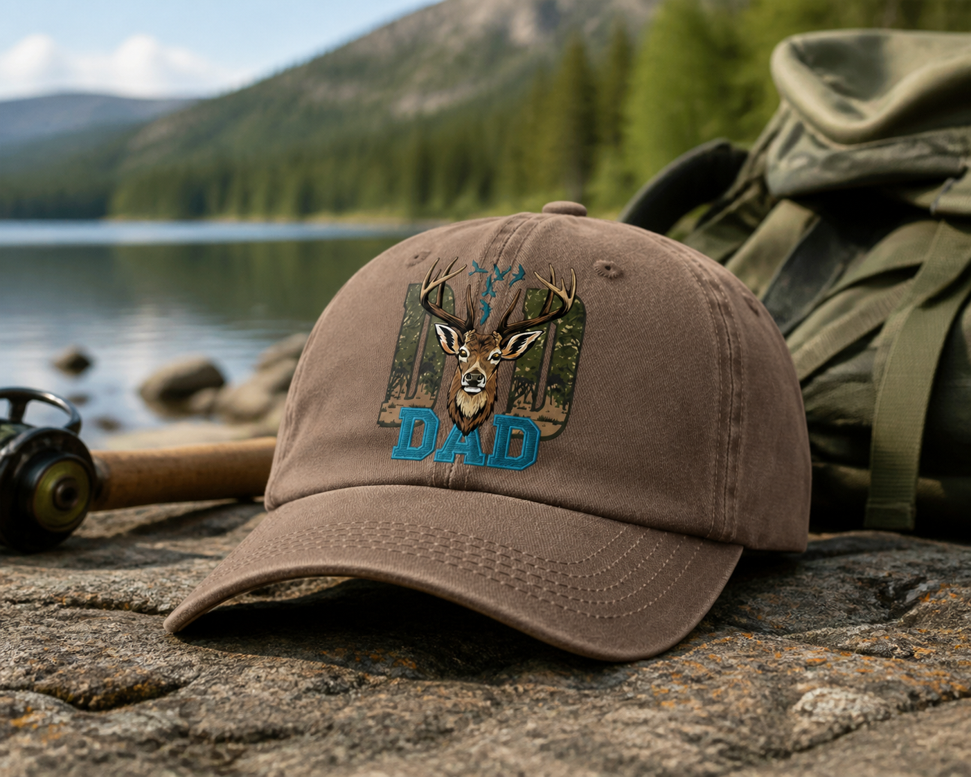 Camo Dad Deer Head Hunting Embroidered Hat