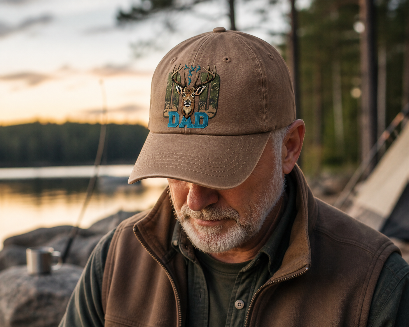 Camo Dad Deer Head Hunting Embroidered Hat