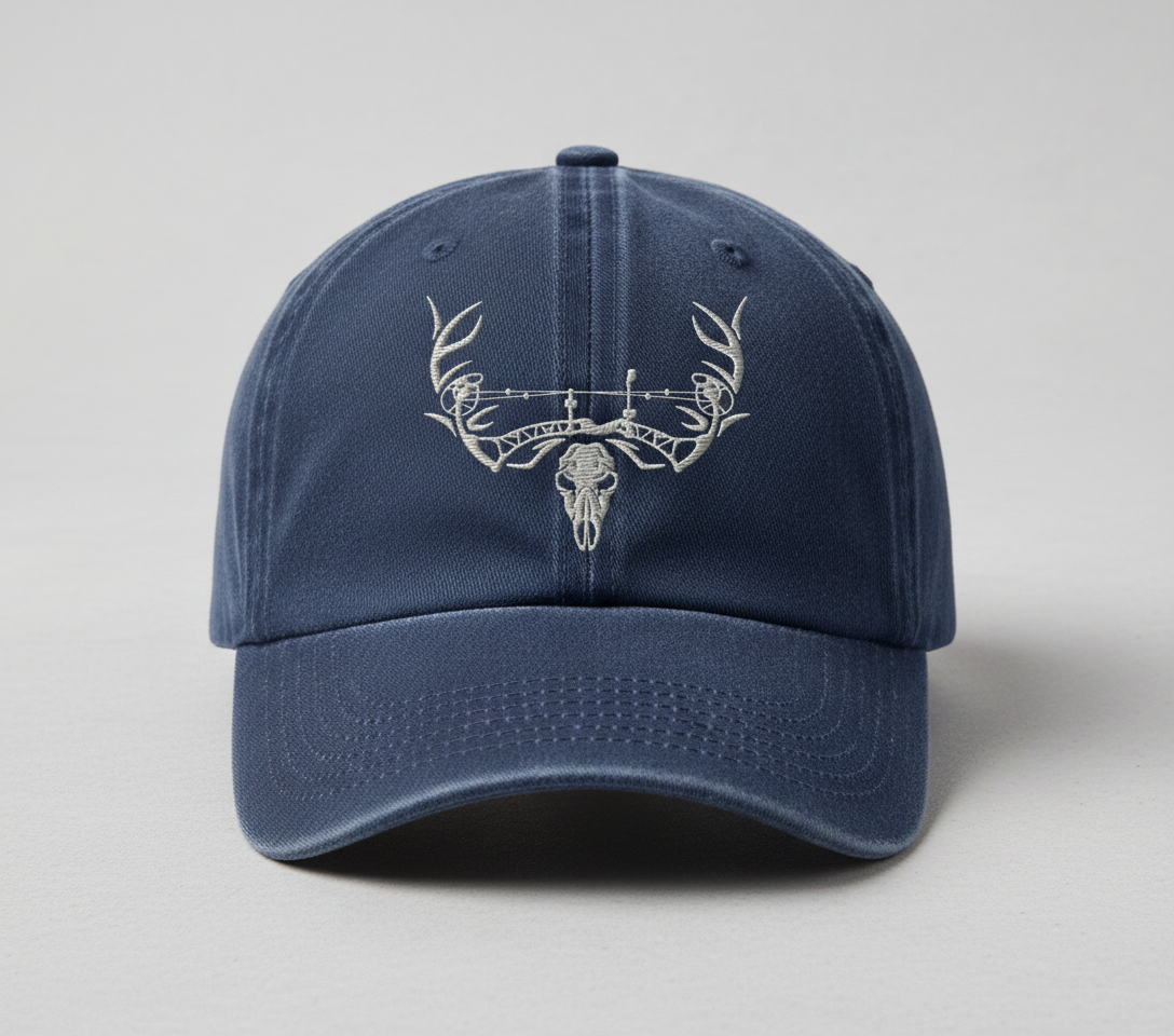 Bowhunter Skull Embroidered Hat Compound Bow Antlers Archery Deer