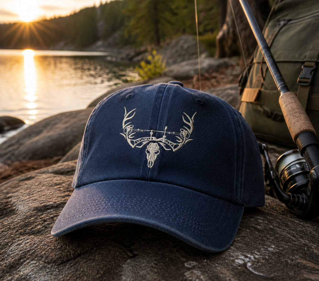 Bowhunter Skull Embroidered Hat Compound Bow Antlers Archery Deer
