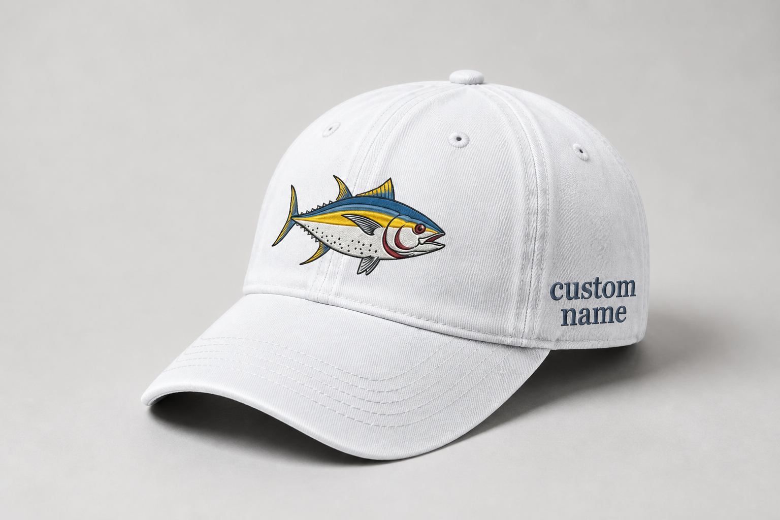 Custom Yellowfin Tuna Embroidered Hat, Personalized Fishing Baseball Cap, Vintage Saltwater Fisherman Gift, Men Fly Fishing Hat