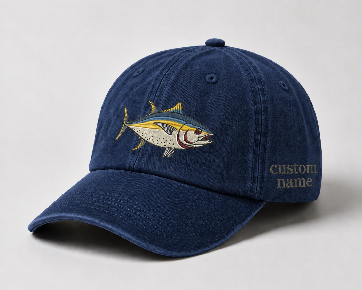 Custom Yellowfin Tuna Embroidered Hat, Personalized Fishing Baseball Cap, Vintage Saltwater Fisherman Gift, Men Fly Fishing Hat