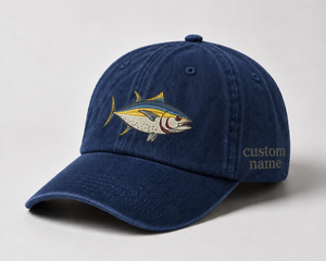 Custom Yellowfin Tuna Embroidered Hat, Personalized Fishing Baseball Cap, Vintage Saltwater Fisherman Gift, Men Fly Fishing Hat - 1