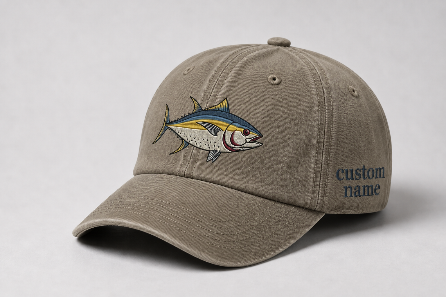 Custom Yellowfin Tuna Embroidered Hat, Personalized Fishing Baseball Cap, Vintage Saltwater Fisherman Gift, Men Fly Fishing Hat