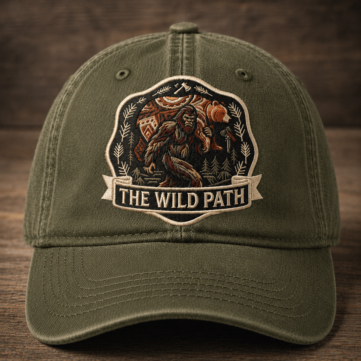 The Wild Path Embroidered Baseball Cap - Bigfoot Wilderness Outdoor Hat