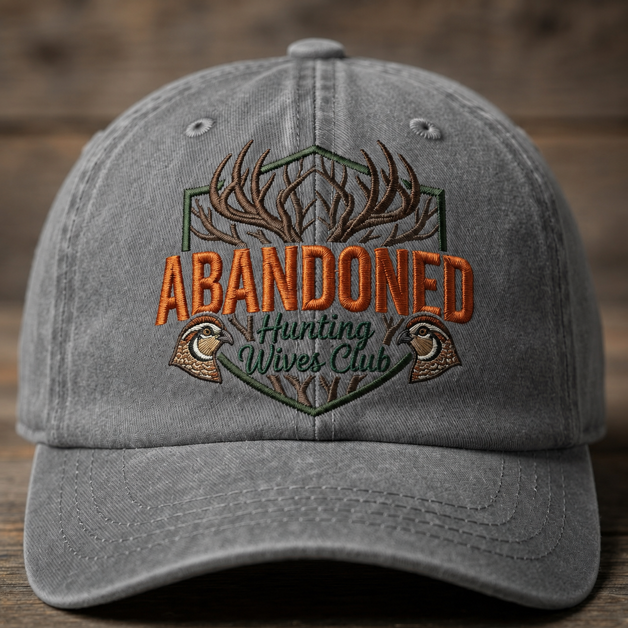 Abandoned Hunting Wives Club Embroidered Baseball Cap - Vintage Deer & Quail Hunting Hat