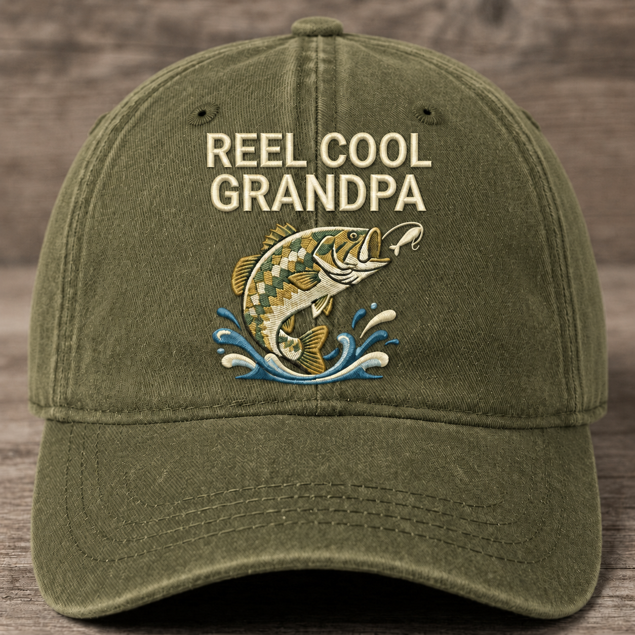 Reel Cool Grandpa Embroidered Baseball Cap - Bass Fishing Hat for Grandpa
