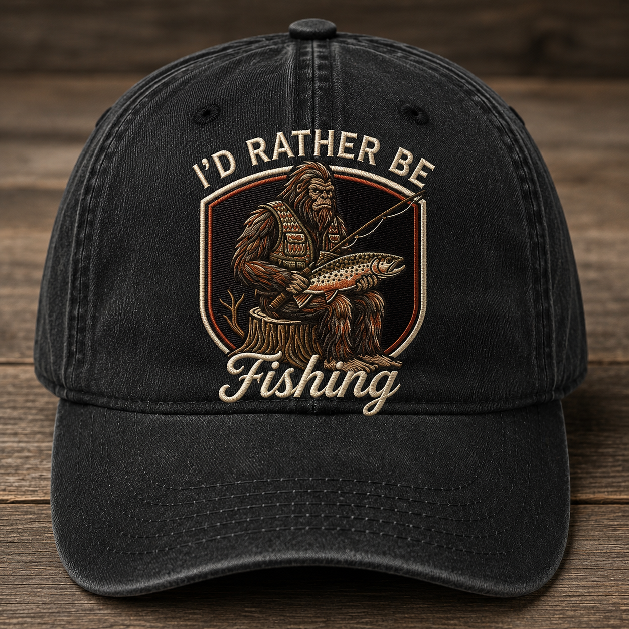 I'd Rather Be Fishing Embroidered Baseball Cap - Bigfoot Outdoor Fishing Hat