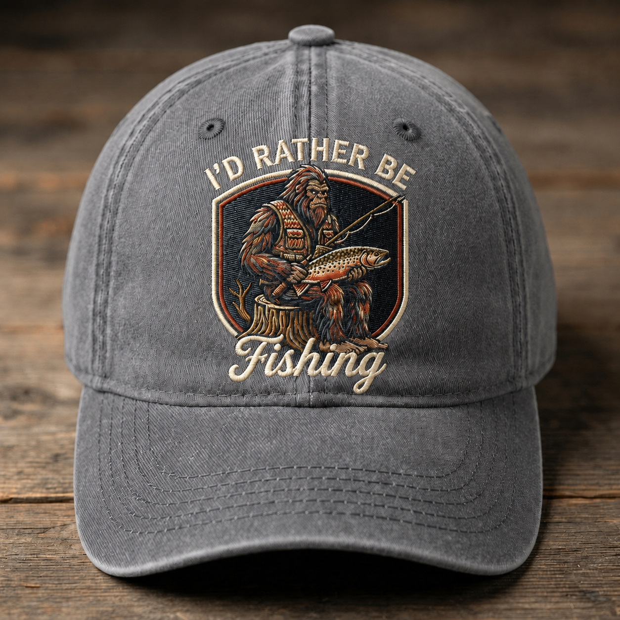 I'd Rather Be Fishing Embroidered Baseball Cap - Bigfoot Outdoor Fishing Hat