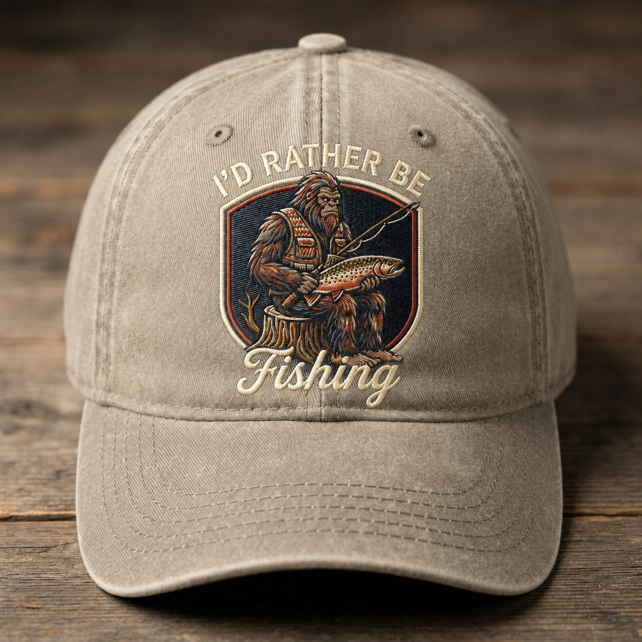 I'd Rather Be Fishing Embroidered Baseball Cap - Bigfoot Outdoor Fishing Hat