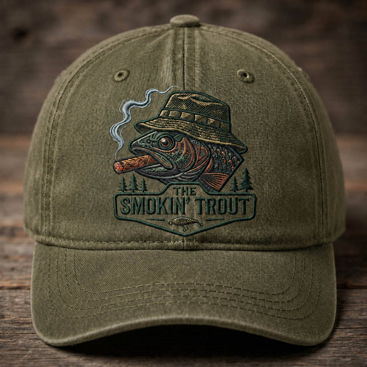 The Smokin' Trout Embroidered Baseball Cap - Funny Fishing Trout Outdoor Hat