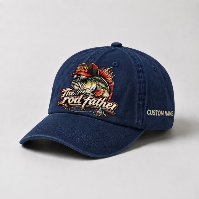 The Rod Father Hat Custom Name Largemouth Bass Embroidered Hat Fishing
