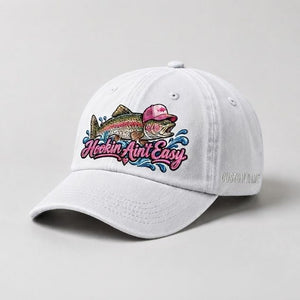 Hookin Ain’t Easy Rainbow Trout Custom Name Embroidered Hat for Women - 4