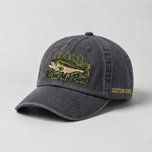 Kiss My Bass Hat Custom Name Embroidered Largemouth Bass Fishing, Fisherman Gift - 1