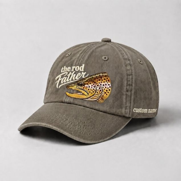 The Rod Father Trout Embroidered Hat, Custom Name Fishing Hat For Fisherman