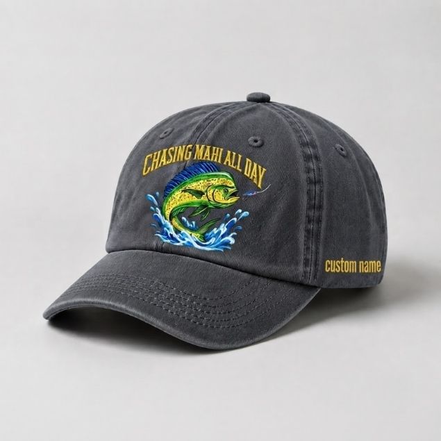 Chasing Mahi All Day Custom Name Embroidered Fishing Hat For Offshore Angler