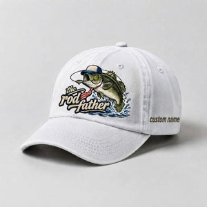 The Rod Father Custom Name Embroidered Fishing Hat, Largemouth Bass Fish Vintage Washed Baseball Cap - 4