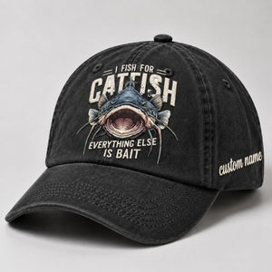 I Fish For Catfish  Everything Else Is Bait Embroidered Baseball Cap, Custom Name Fishing Hat, Vintage Catfish Graphic Trucker Style Hat - 2