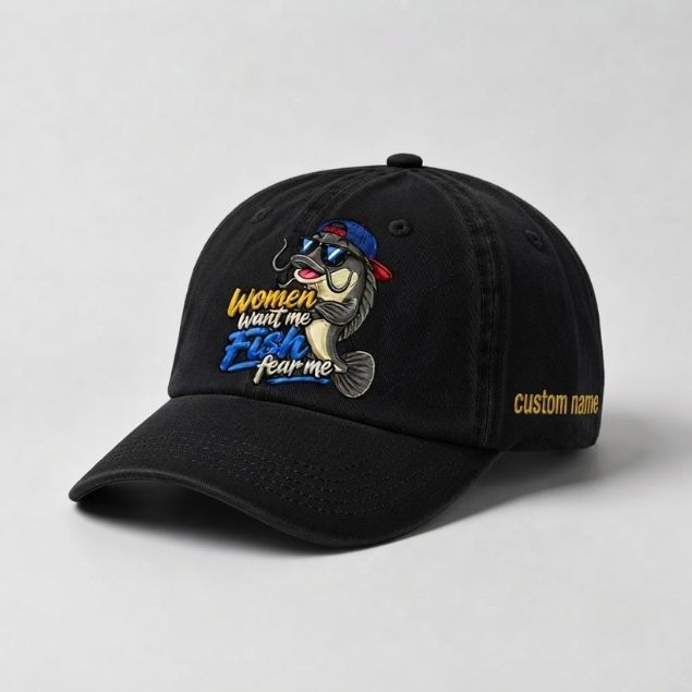 Women Want Me Fish Fear Me Custom Name Embroidered Fishing Hat, Funny Catfish Fisherman Gift