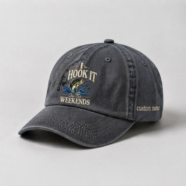 Personalized Bass Fishing Hat I Hook It On The Weekends Embroidered Fishing Custom Name Cap